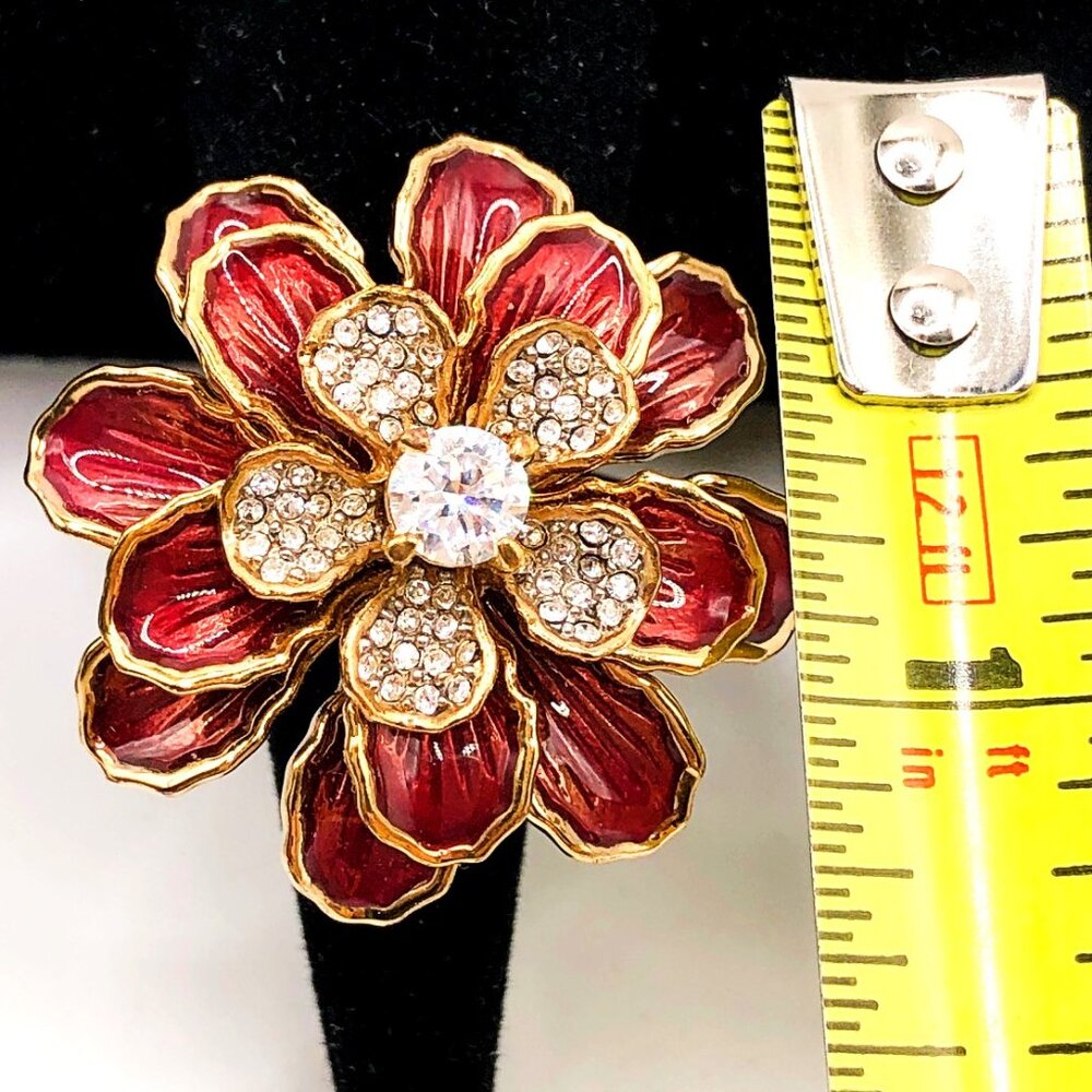 Vintage Juicy Couture Red Enamel Flower Ring Gold Tone Rhinestone Center 7.5 - Picture 11 of 12